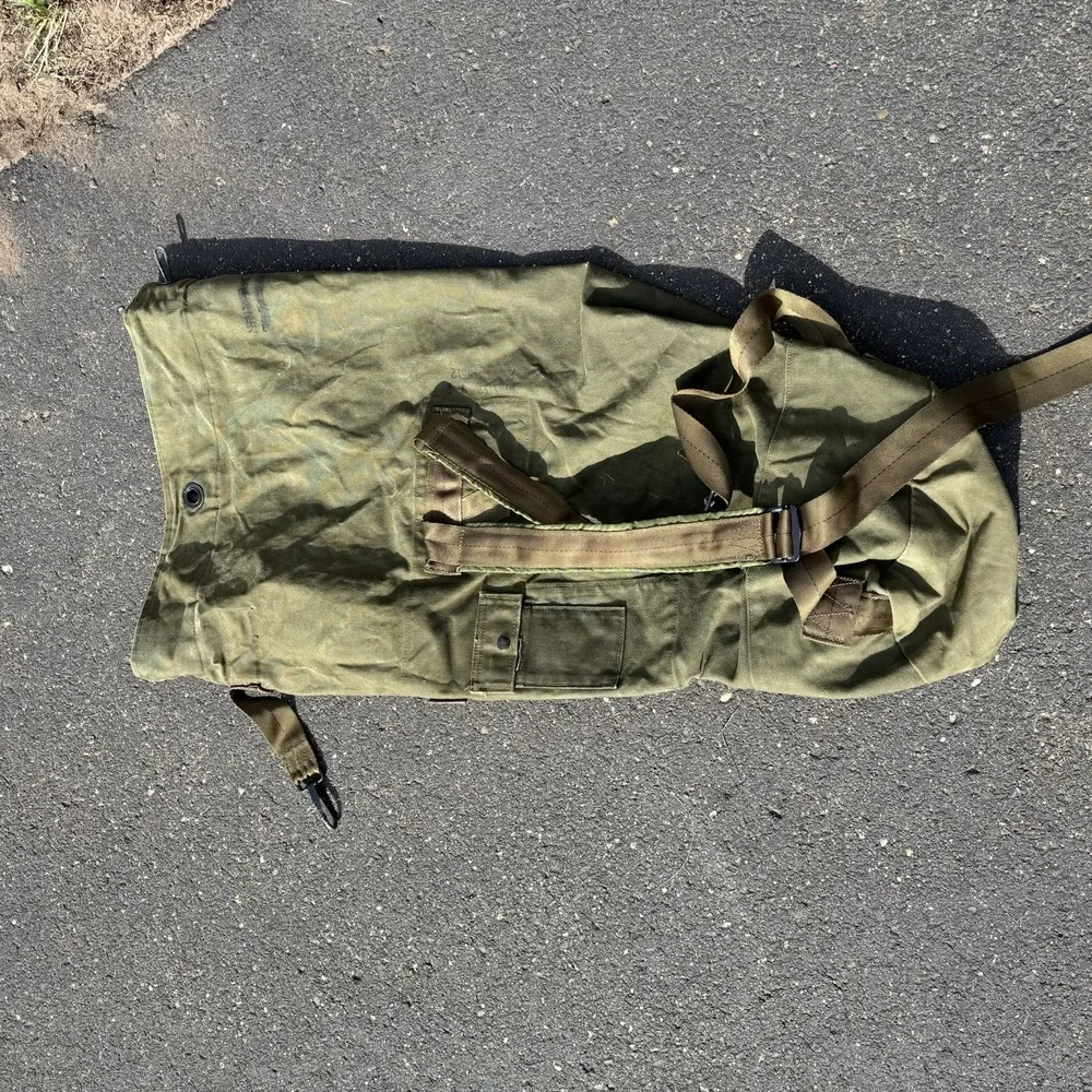 Military Duffle Bag Rucksack W/straps Canvas TOP LOAD Army Olive Green Brown USA